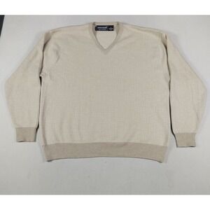 Davis‎ & Squire Sweater Mens XL Beige Cashmere V Neck Waffle Knit Cabincore Soft